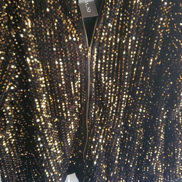 IN'VOLAND Plus Size Sequin Jacket – Black & Gold Sparkle, Full Zip, NEW - Picture 3 of 9